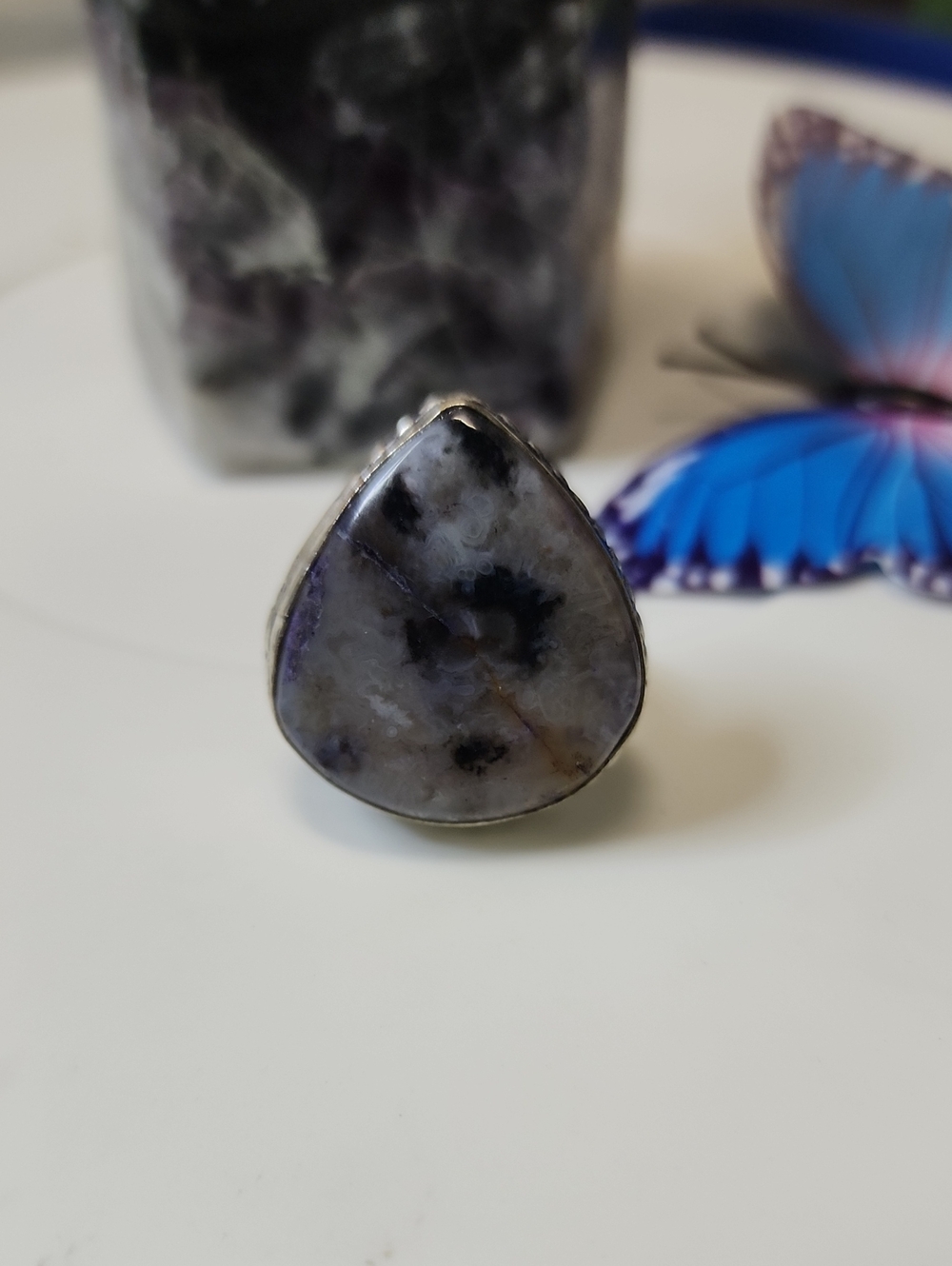 Natural Gray and Purple Teardrop Stone Ring - Women Jewelry